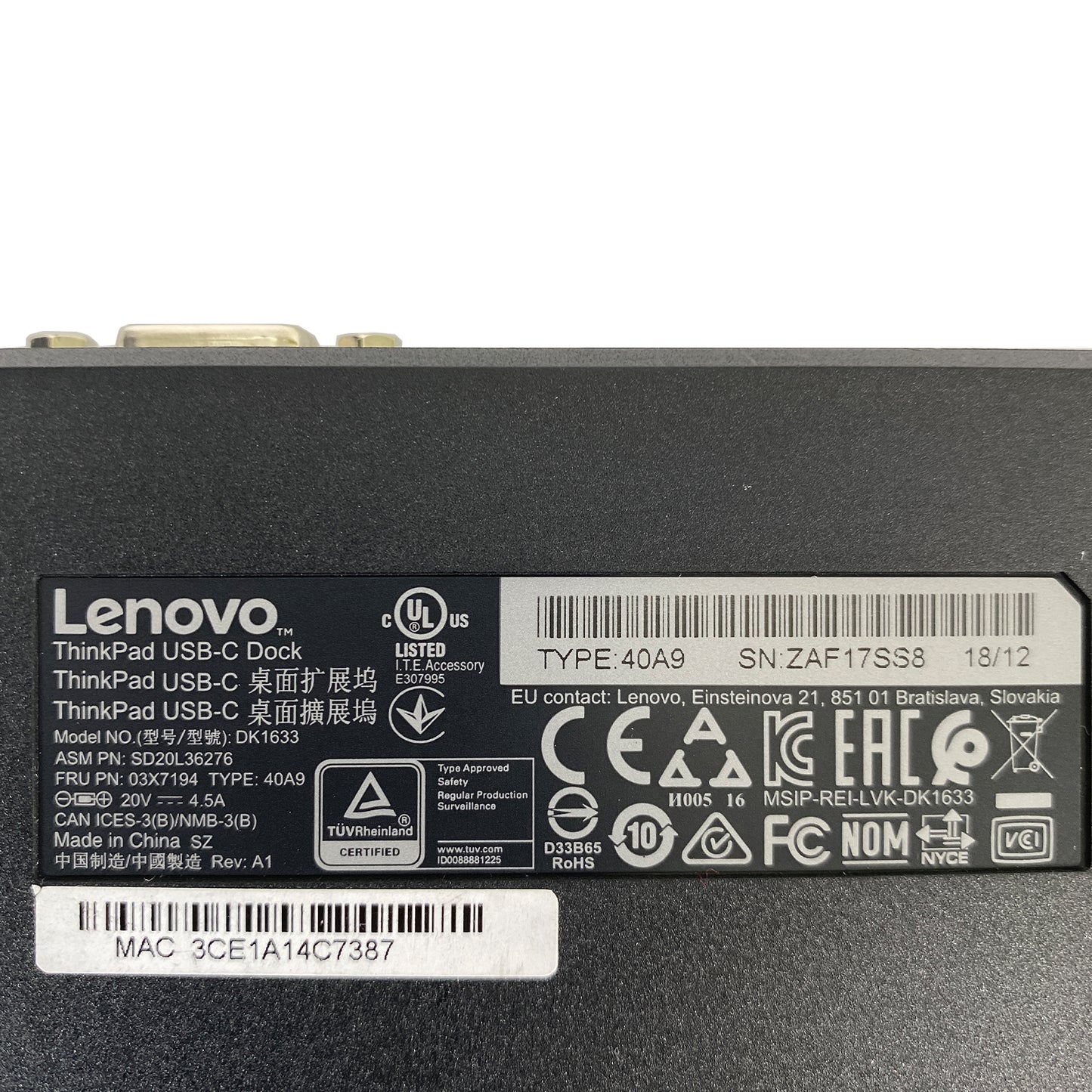 Lenovo ThinkPad USB-C Docking Station – Dual Monitor, DisplayPort, VGA, 40A9