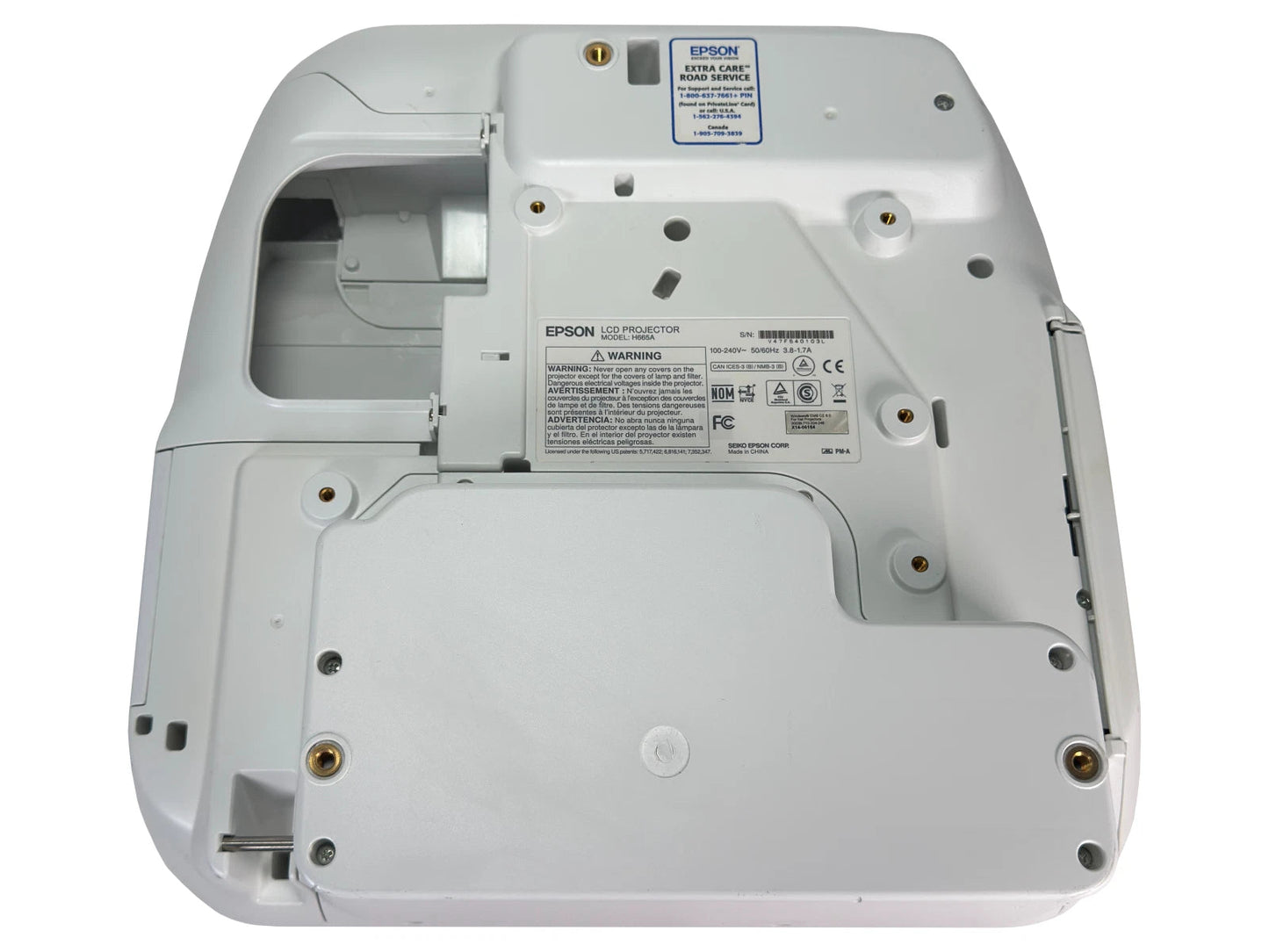 Interactive projector bottom view with mounting points and service panels