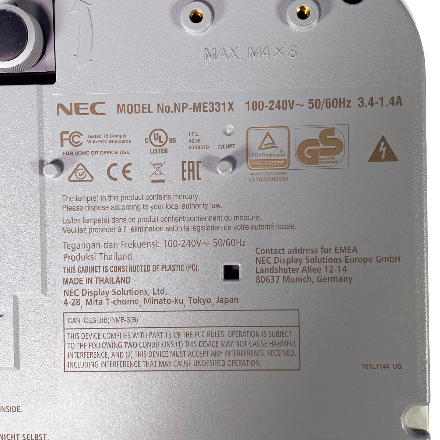 NEC ME331X 3LCD Projector XGA 3300 Lumens Full HD HDMI