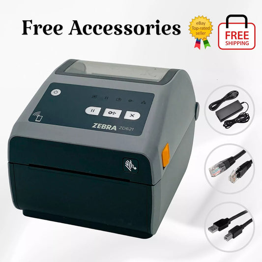 TESTED Zebra ZD621 Direct Thermal Label Printer USB LAN Bluetooth Serial BUNDLE