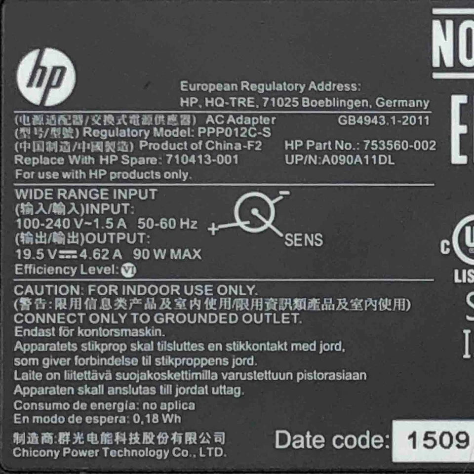 Genuine 90W HP AC Adapter 19.5V 4.62A Model PPP012C-S P/N 710413-001 Charger