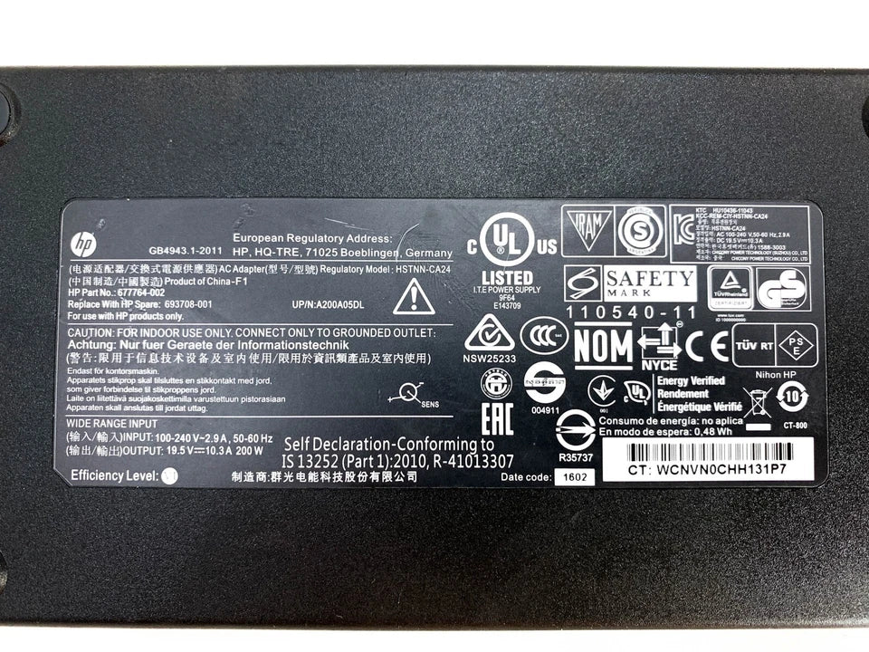 Genuine HP 200W AC DC Adapter Model HSTNN-DA16 583185-001 19.5V 10.3A w/Cord OEM