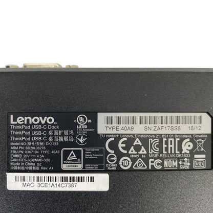 Lenovo ThinkPad USB-C Docking Station – Dual Monitor, DisplayPort, VGA, 40A9