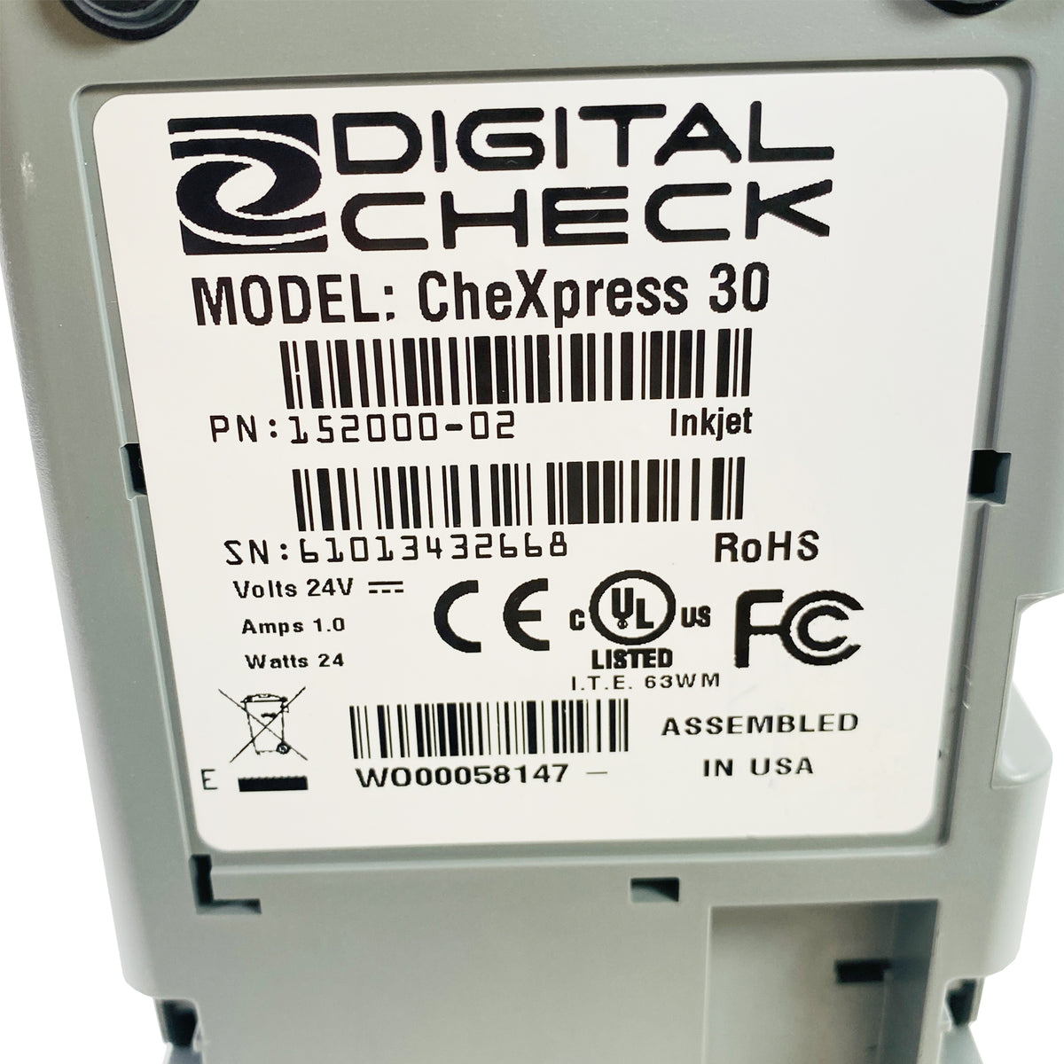 Digital Check CheXpress CX30 Compact Duplex Check Scanner with Inkjet CX30-152000-02