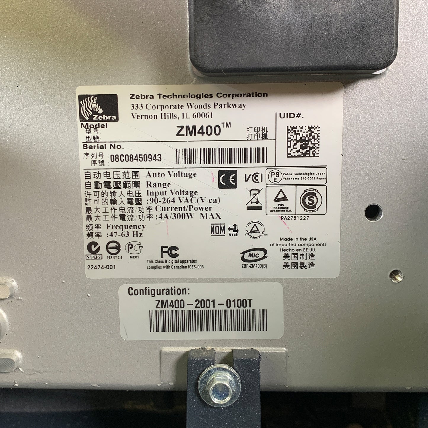 Zebra ZM400 Industrial Thermal Barcode Printer 203 DPI Serial Parallel USB Ethernet