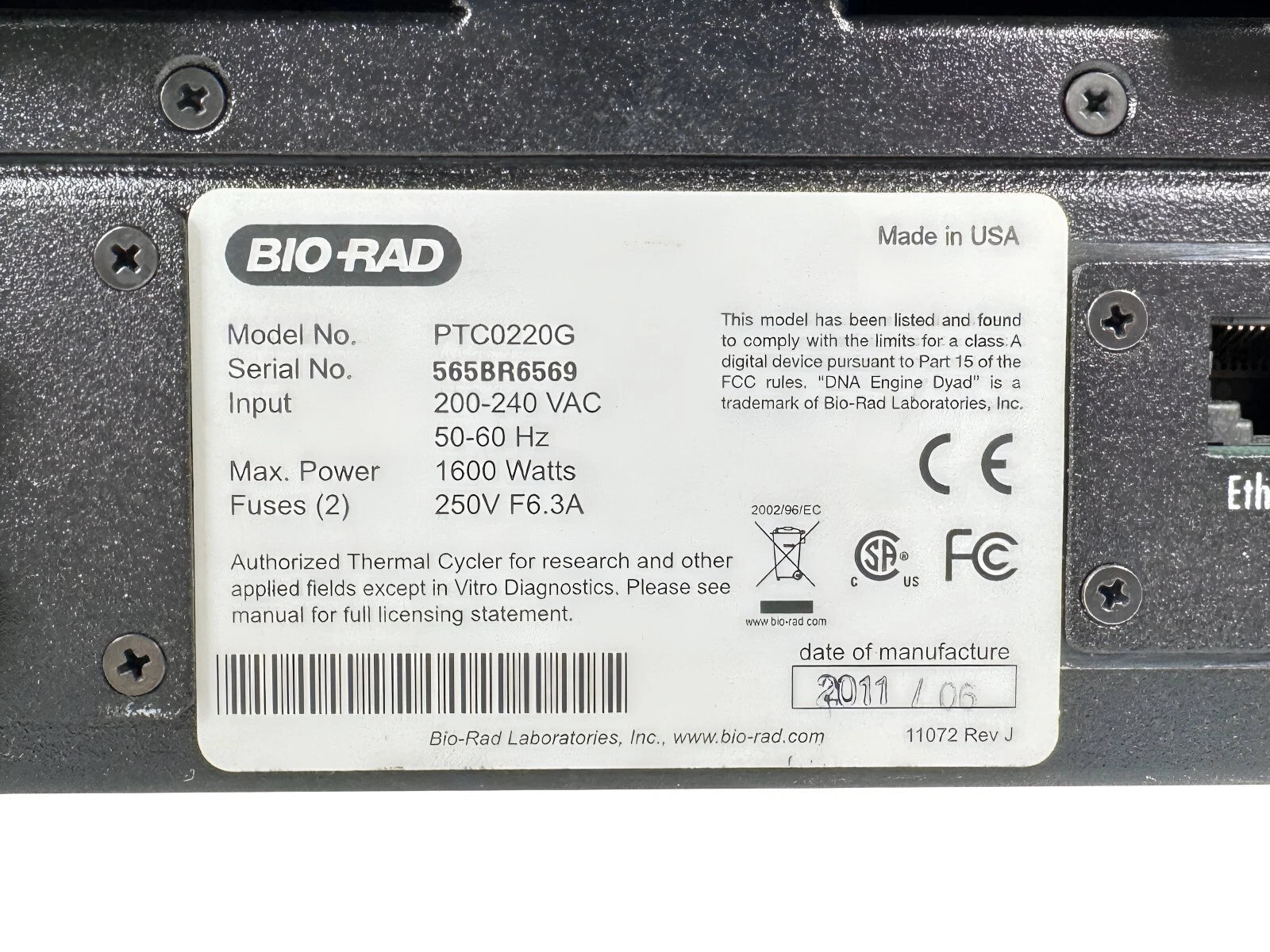 Bio - Rad Dyad Peltier Thermal Cycler PTC0220G – ALD1244G ALS1296G