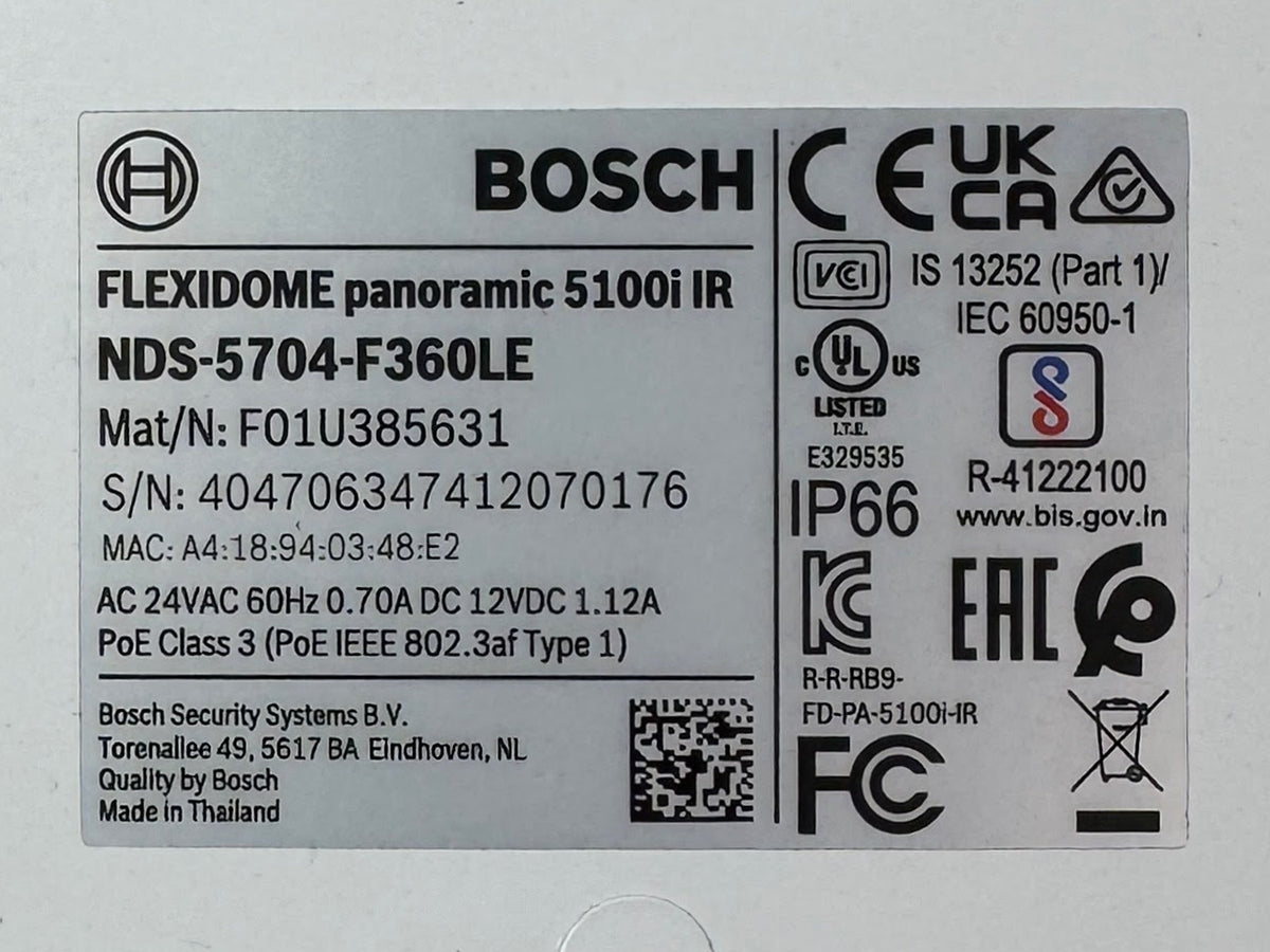 Bosch FLEXIDOME 5100i 12MP 360° IR Fisheye IP Camera | NDS-5704-F360LE