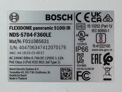 Bosch FLEXIDOME 5100i 12MP 360° IR Fisheye IP Camera | NDS-5704-F360LE