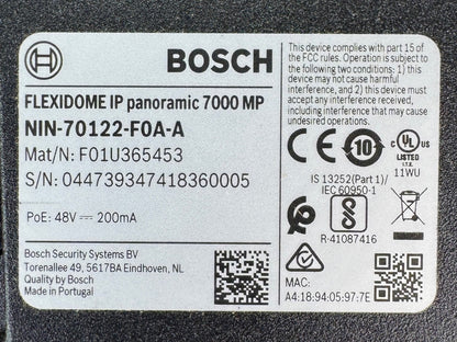 Bosch Flexidome IP Panoramic 7000 MP Dome Camera | NIN-70122-F0A-A