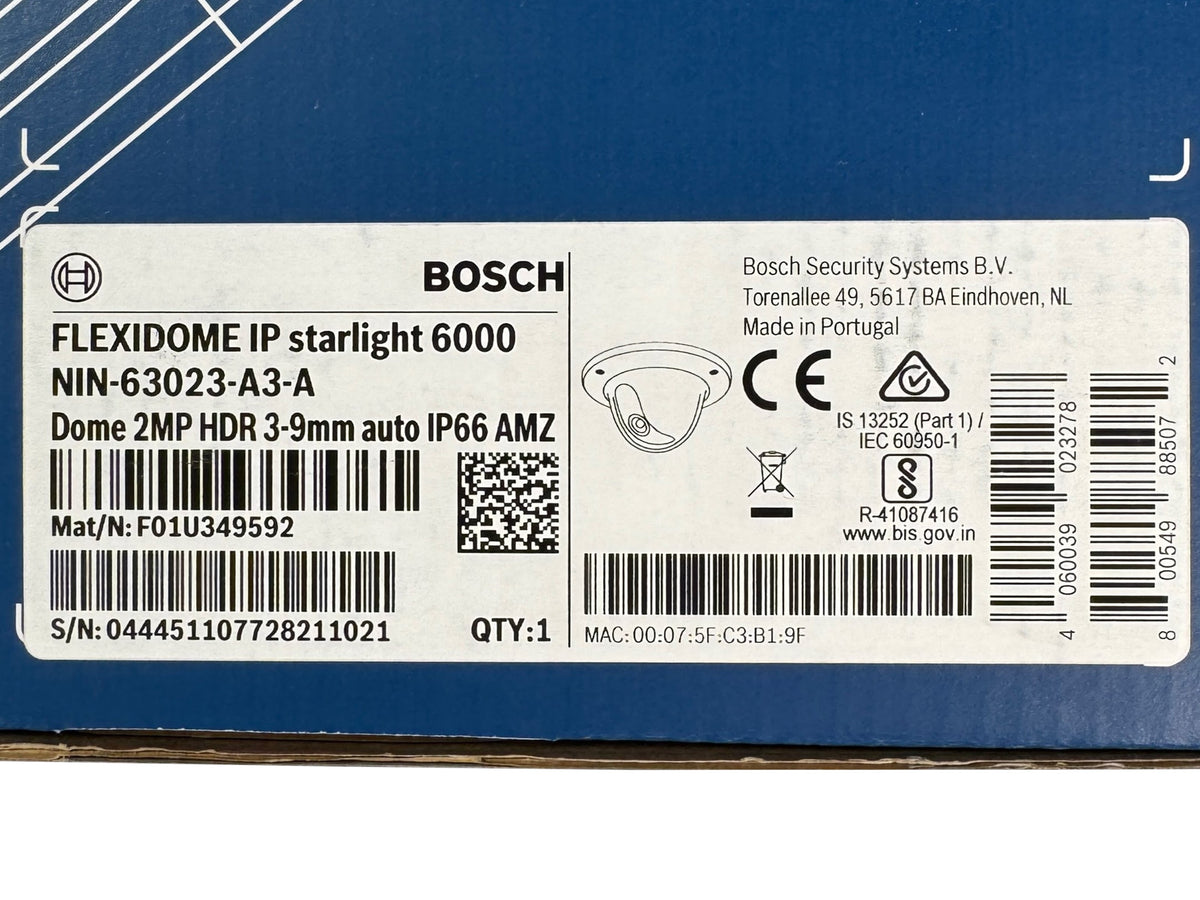 Bosch Flexidome IP Starlight 6000 2MP HDR Security Camera | NIN-63023-A3-A