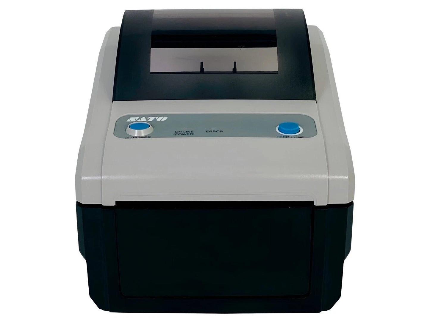 Straight front view of compact desktop printer