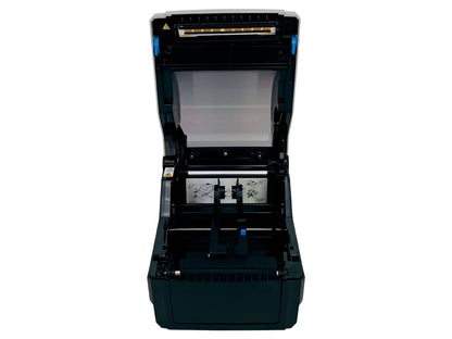 Front view with top cover lifted and internal components visible