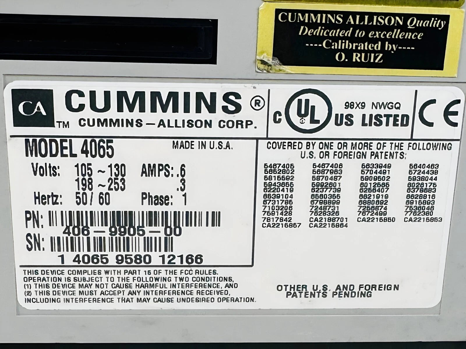 Cummins JetScan 4065 Bill Counter – 406 - 9905 - 00