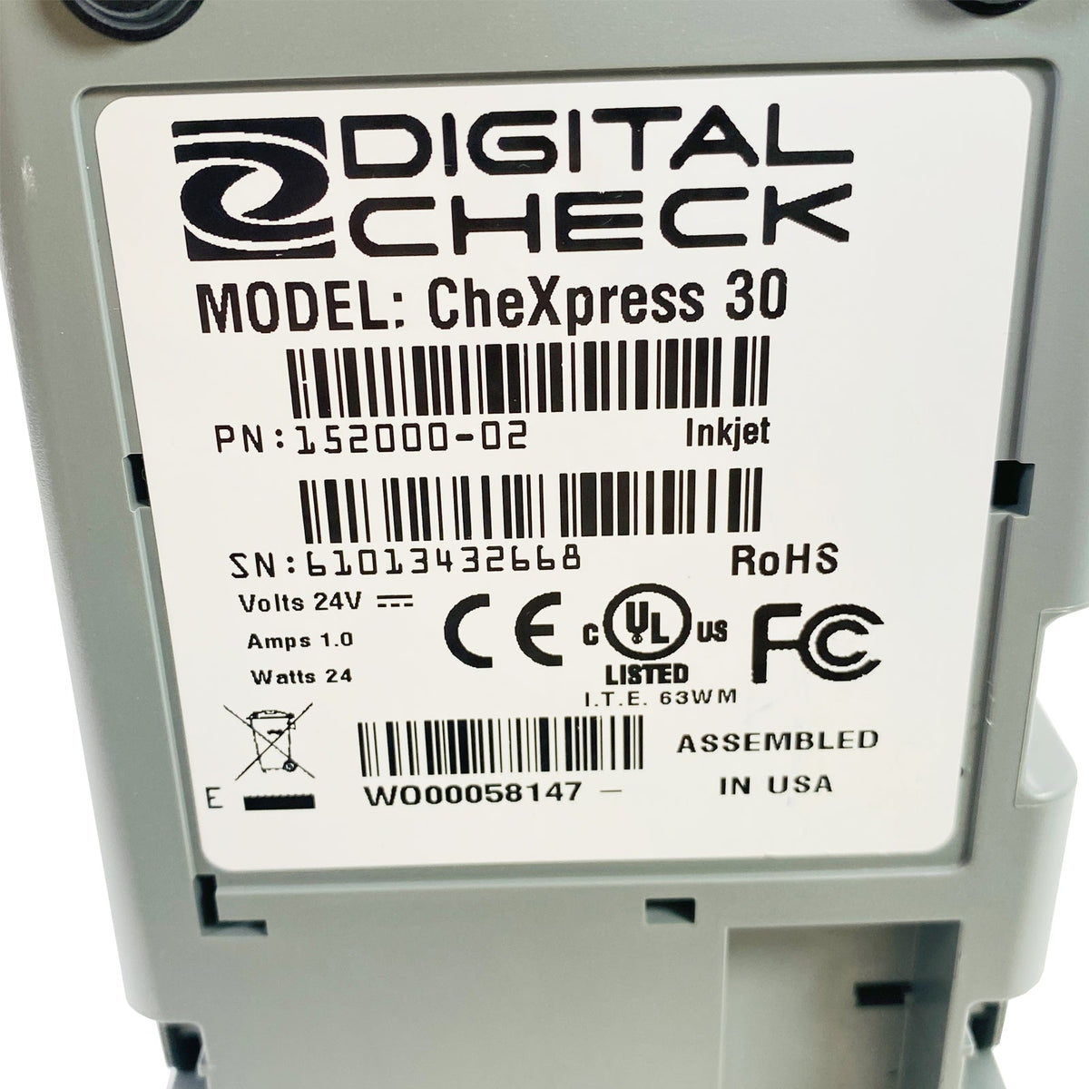 Digital Check CheXpress CX30 Compact Duplex Check Scanner with Inkjet CX30-152000-02