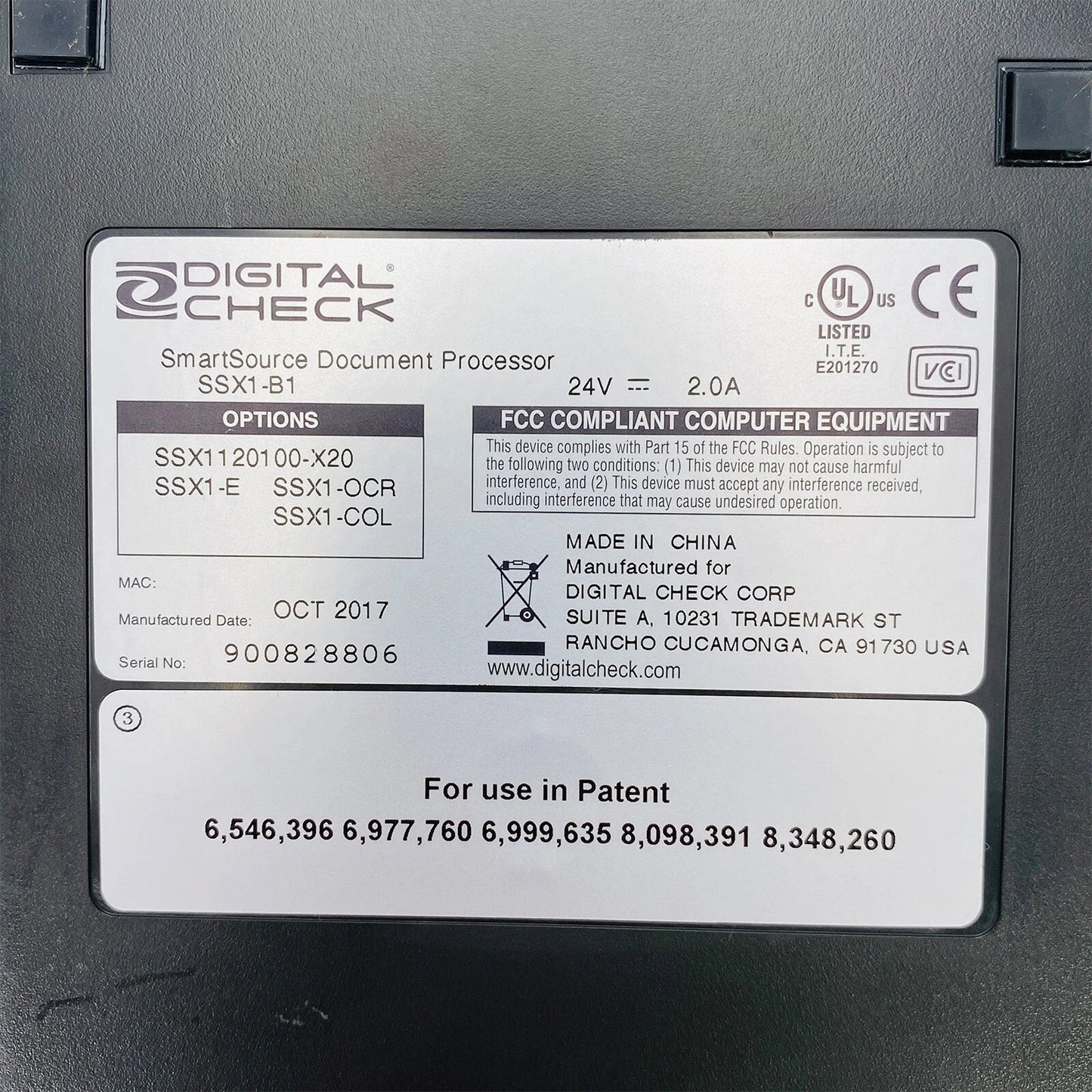 Digital Check SmartSource SSX1 - B1 Check Scanner Document Processor