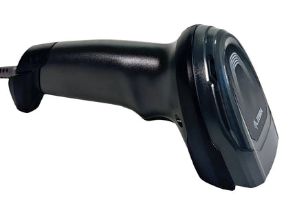 Left view of handheld corded barcode scanner