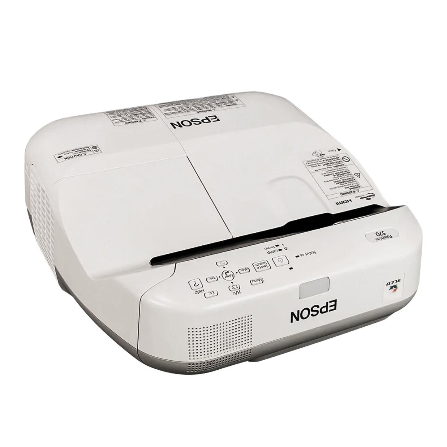 Epson PowerLite 570 H605A 3LCD UST Projector 2700 ANSI Lumens XGA HDMI front angle view