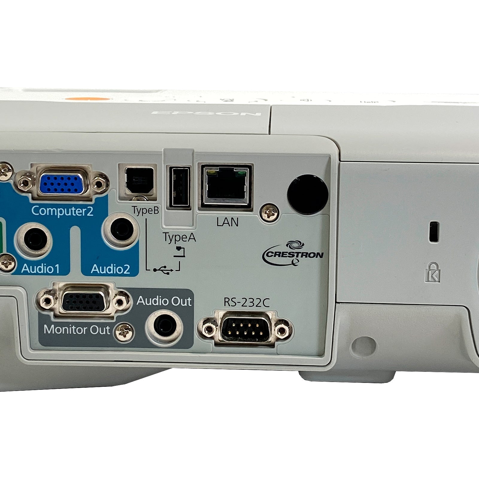 LCD projector rear connection panel with HDMI VGA USB and LAN