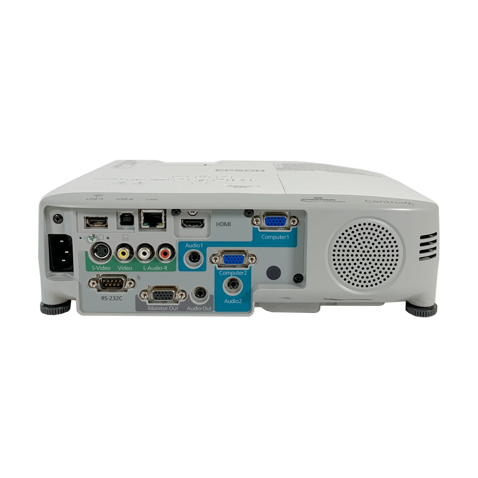 Projector rear connection panel with HDMI VGA USB and audio ports