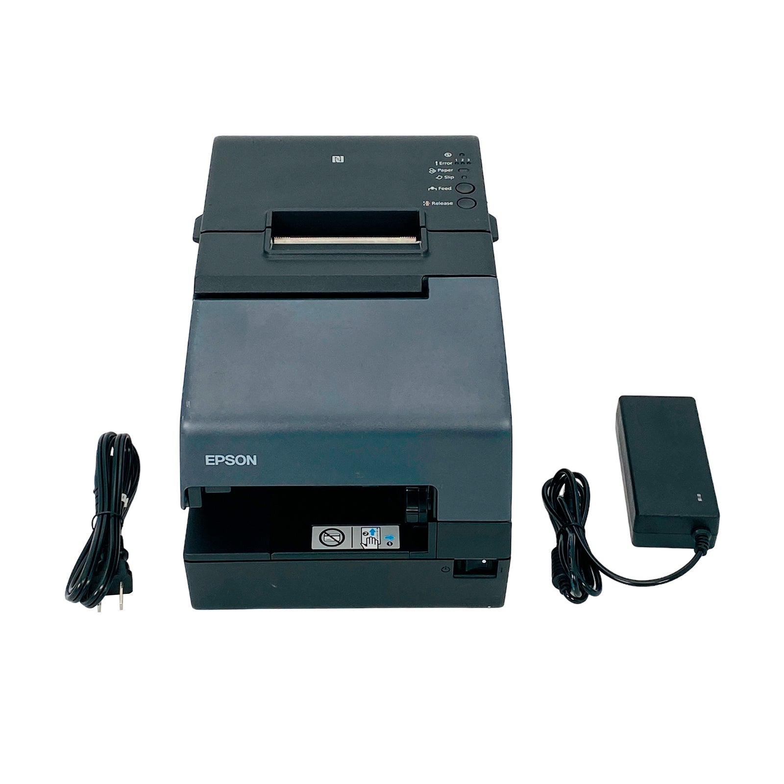Epson TM-H6000V M253B Multifunction POS Receipt Printer with USB and LAN connectivity front view with power adapter