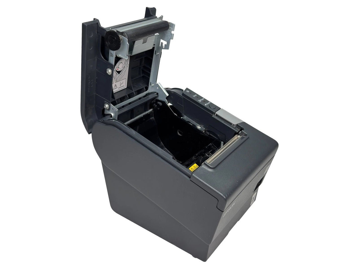 Epson TM-T88V printer open showing paper compartment angled view