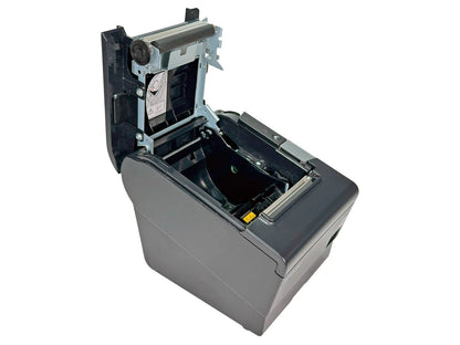 Epson TM-T88VI printer open showing paper compartment angled view