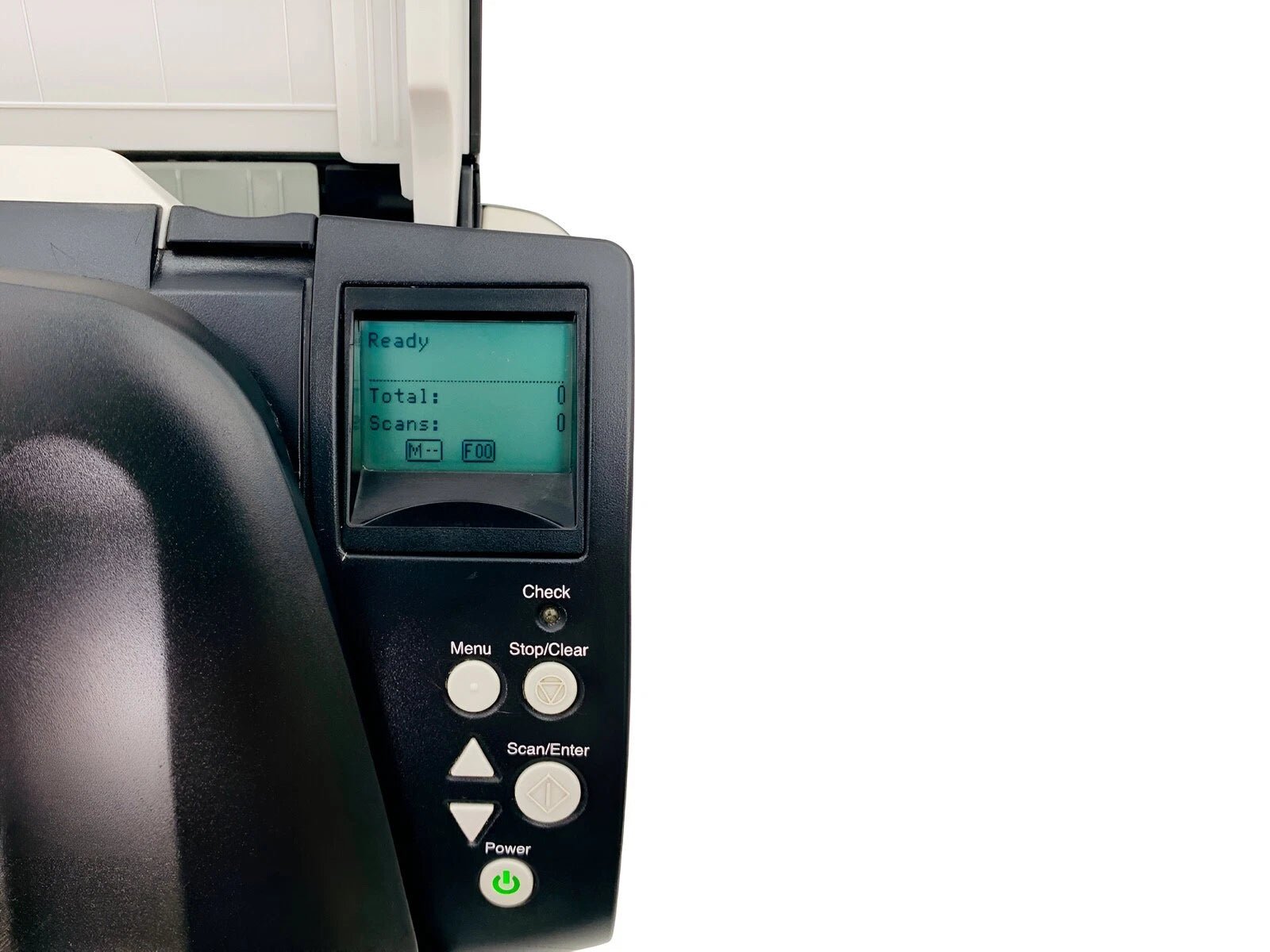 Duplex scanner control panel with LCD display and buttons