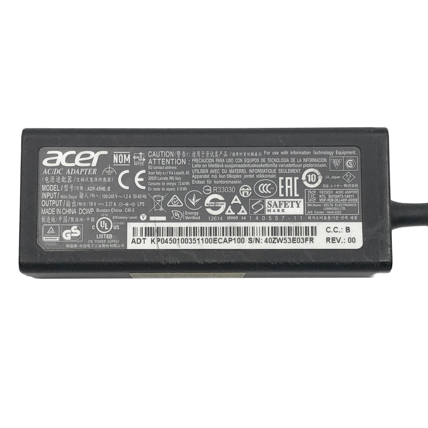 Genuine Acer 45W AC Adapter ADP - 45HE B | 19V 2.37A PA - 1450 - 26 Charger