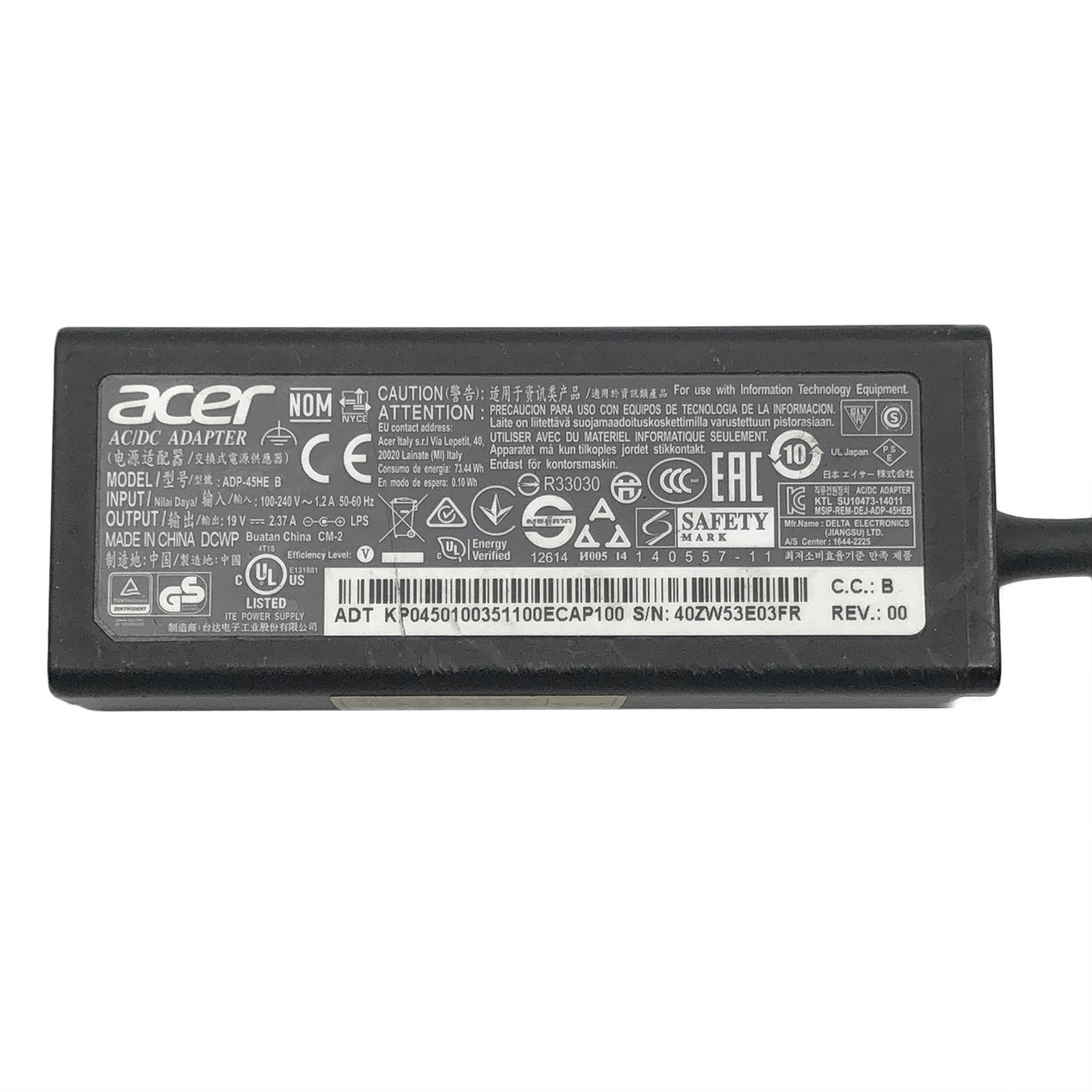 Genuine Acer 45W AC Adapter ADP - 45HE B | 19V 2.37A PA - 1450 - 26 Charger