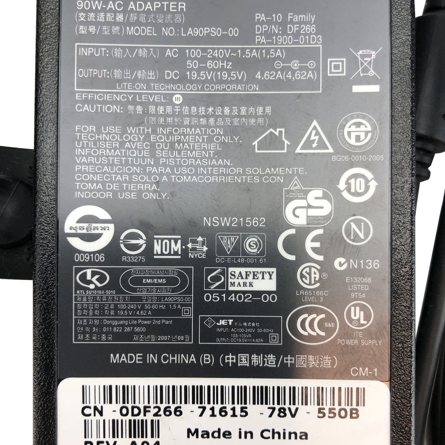 Genuine Dell 90W AC Adapter 19.5V 4.62A Charger LA90PS0 - 00 7.4x5.0mm