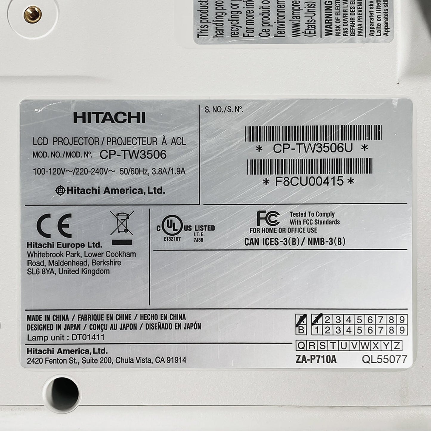 Projector model identification and compliance label