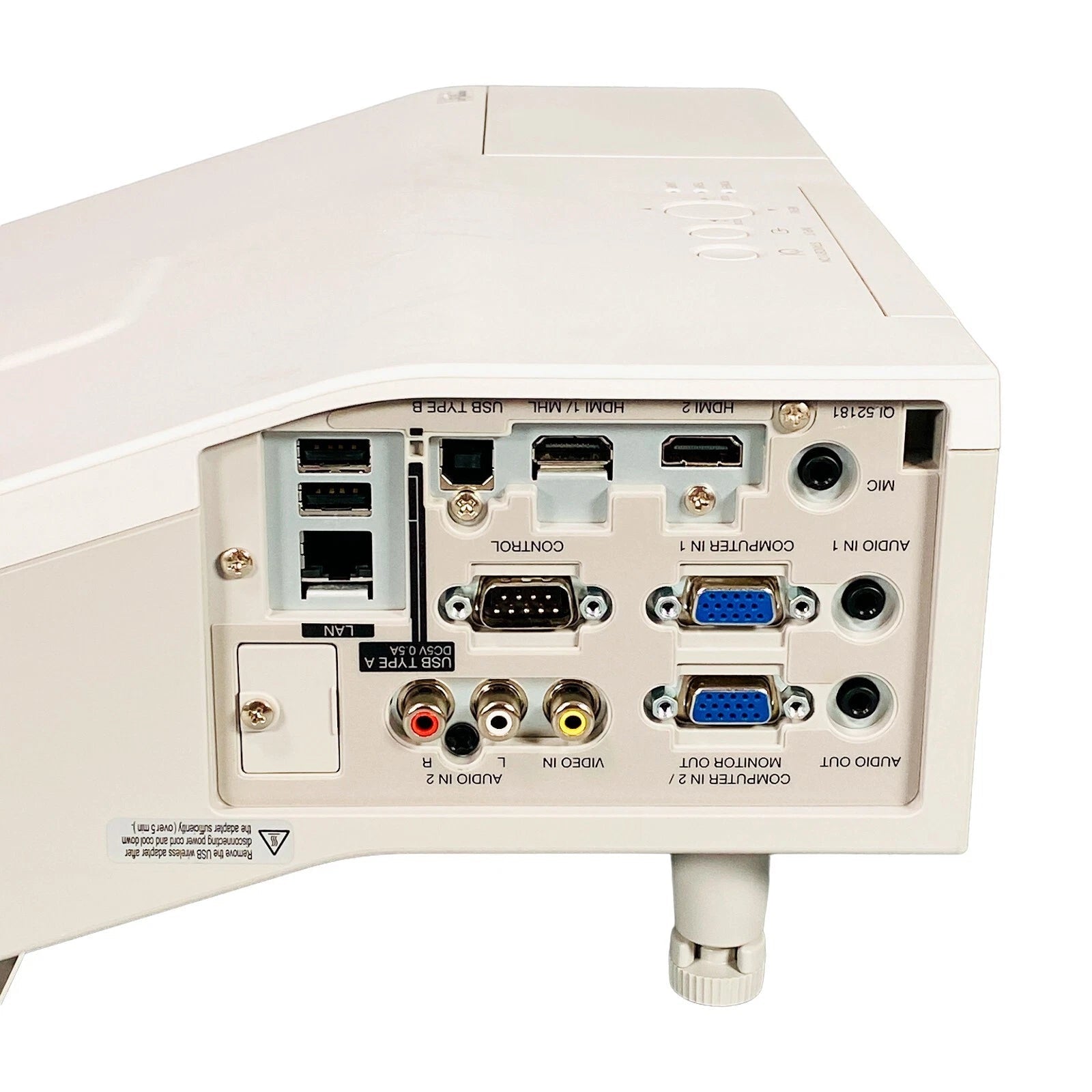 Interactive projector rear connection panel with HDMI VGA USB and audio ports