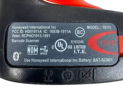 Honeywell Granit 1911i scanner serial number and regulatory label