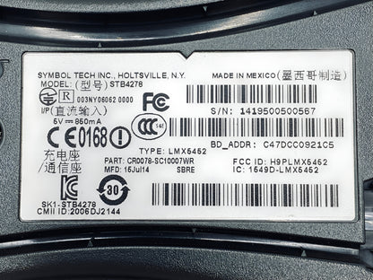 Motorola Symbol LI4278 Wireless Bluetooth Barcode Scanner with STB4278 Cradle Base