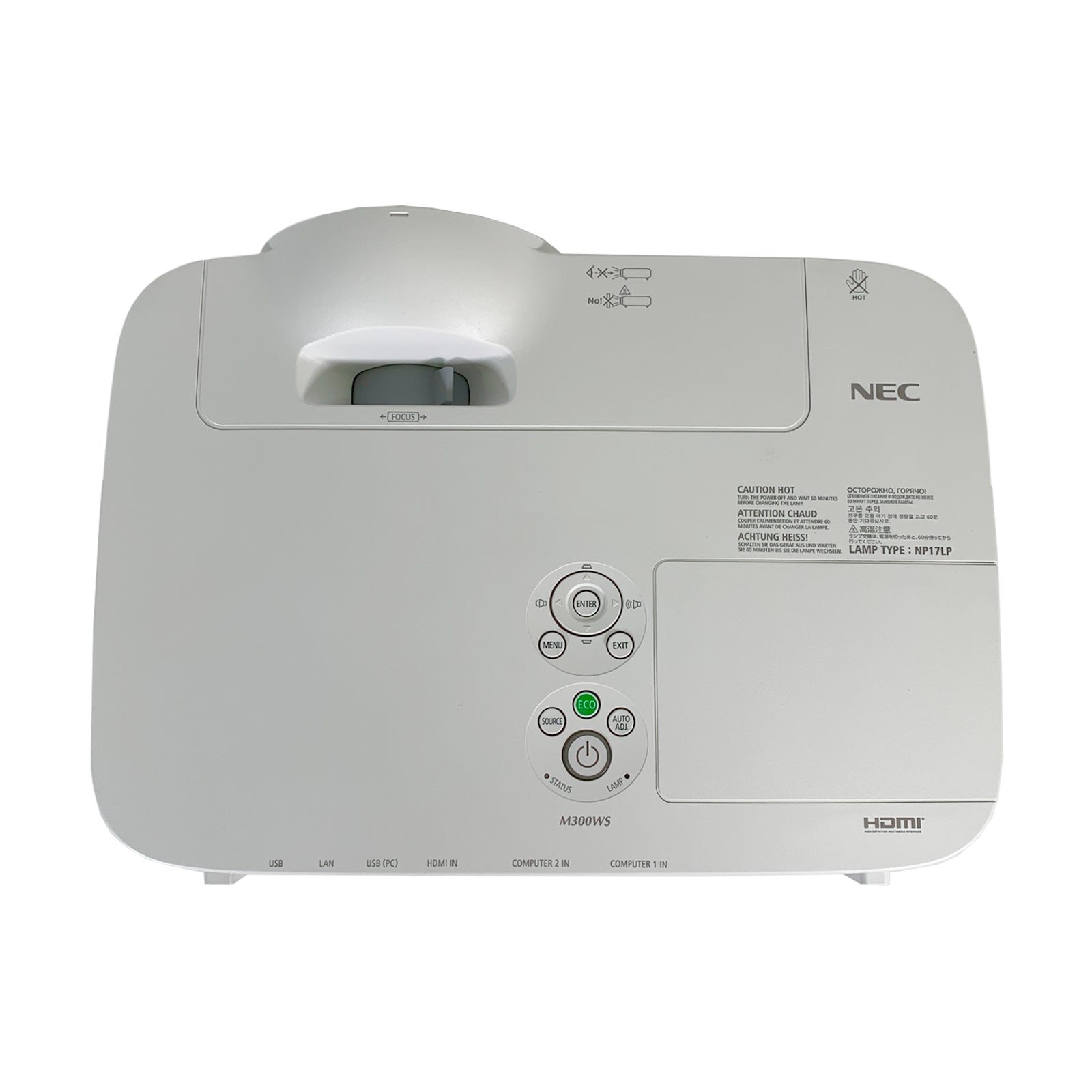 Projector top control buttons and adjustment panel