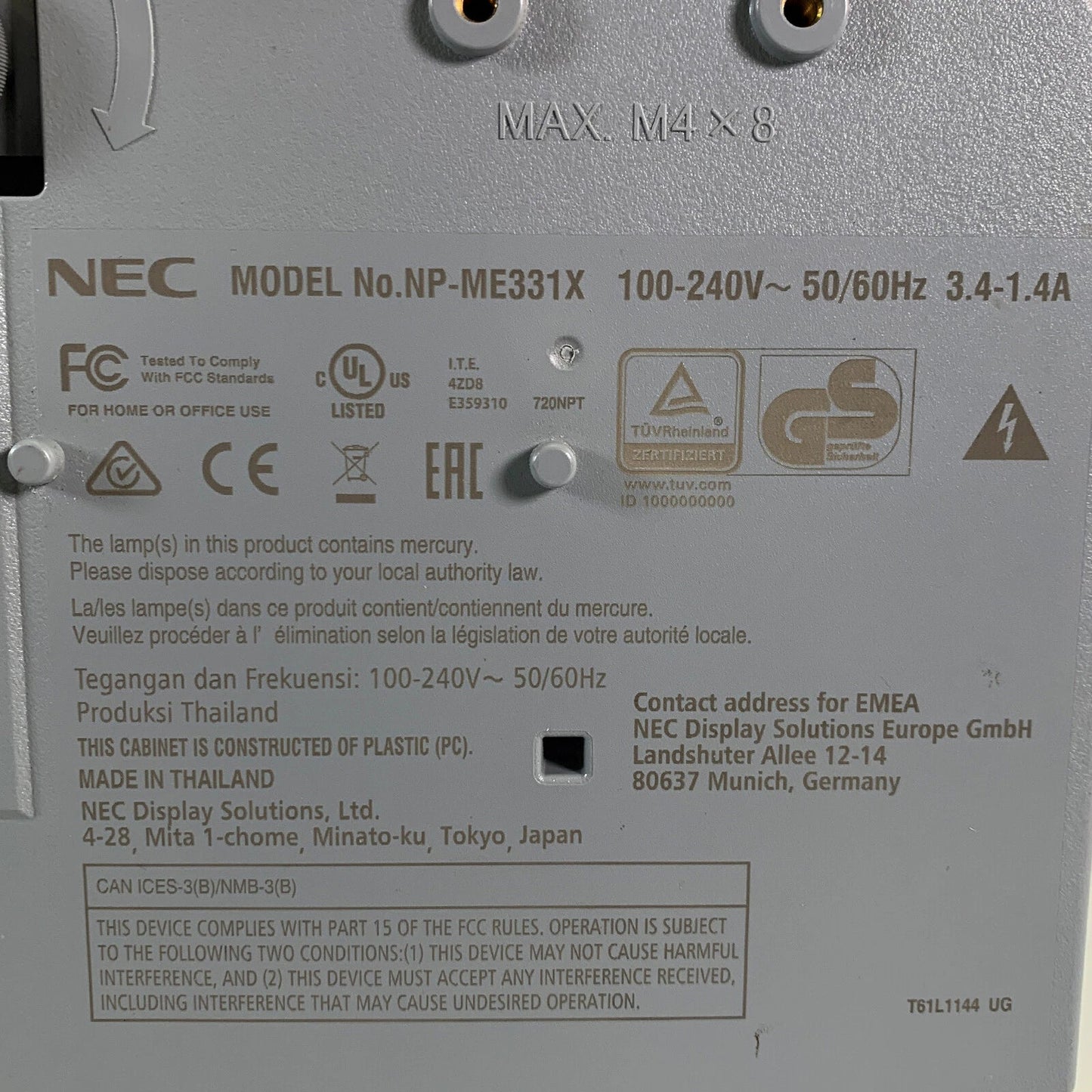 NEC ME331X 3LCD Portable Projector – 3300 ANSI Lumens, XGA, NP43LP