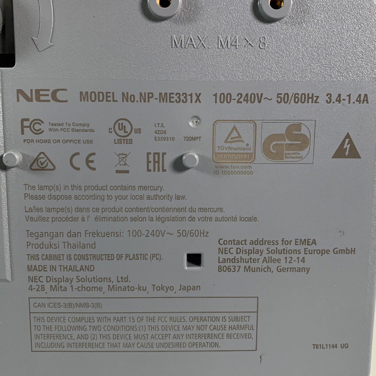 NEC ME331X 3LCD Portable Projector – 3300 ANSI Lumens, XGA, NP43LP