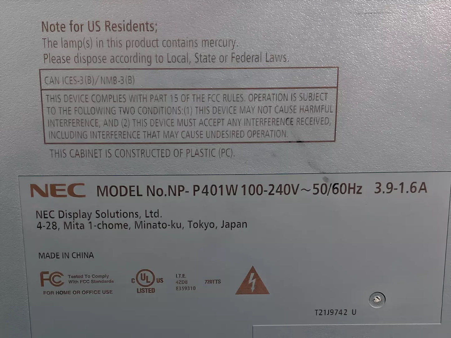 NEC P401W 3LCD Projector for Home Theatre WXGA FHD 4,000 Lumens - TeKswamp