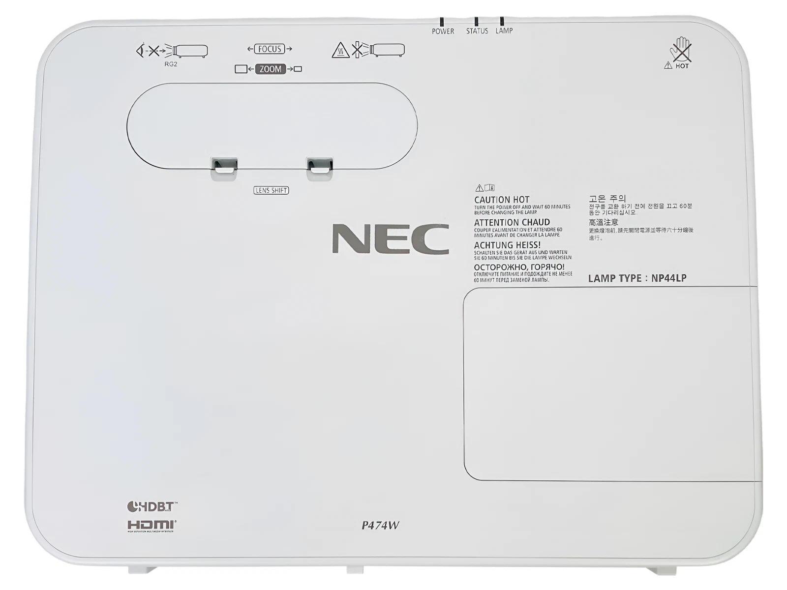 NEC P474W NP - P474W 3LCD Projector – 4700 Lumens, WXGA, Lens Shift, NP44LP