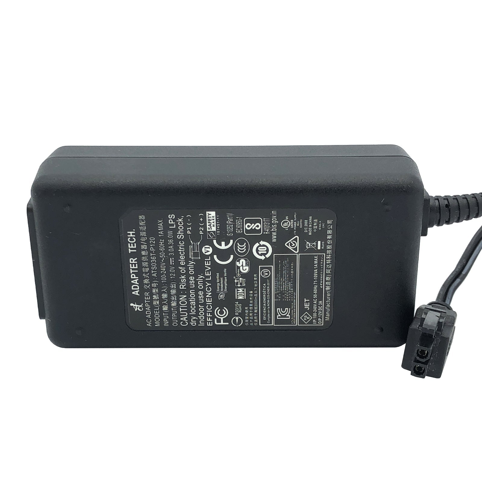 NEW Original Adapter Tech. ATS036T - P120 36W AC Power Adapter – 12V 3A 2 - Pin Charger