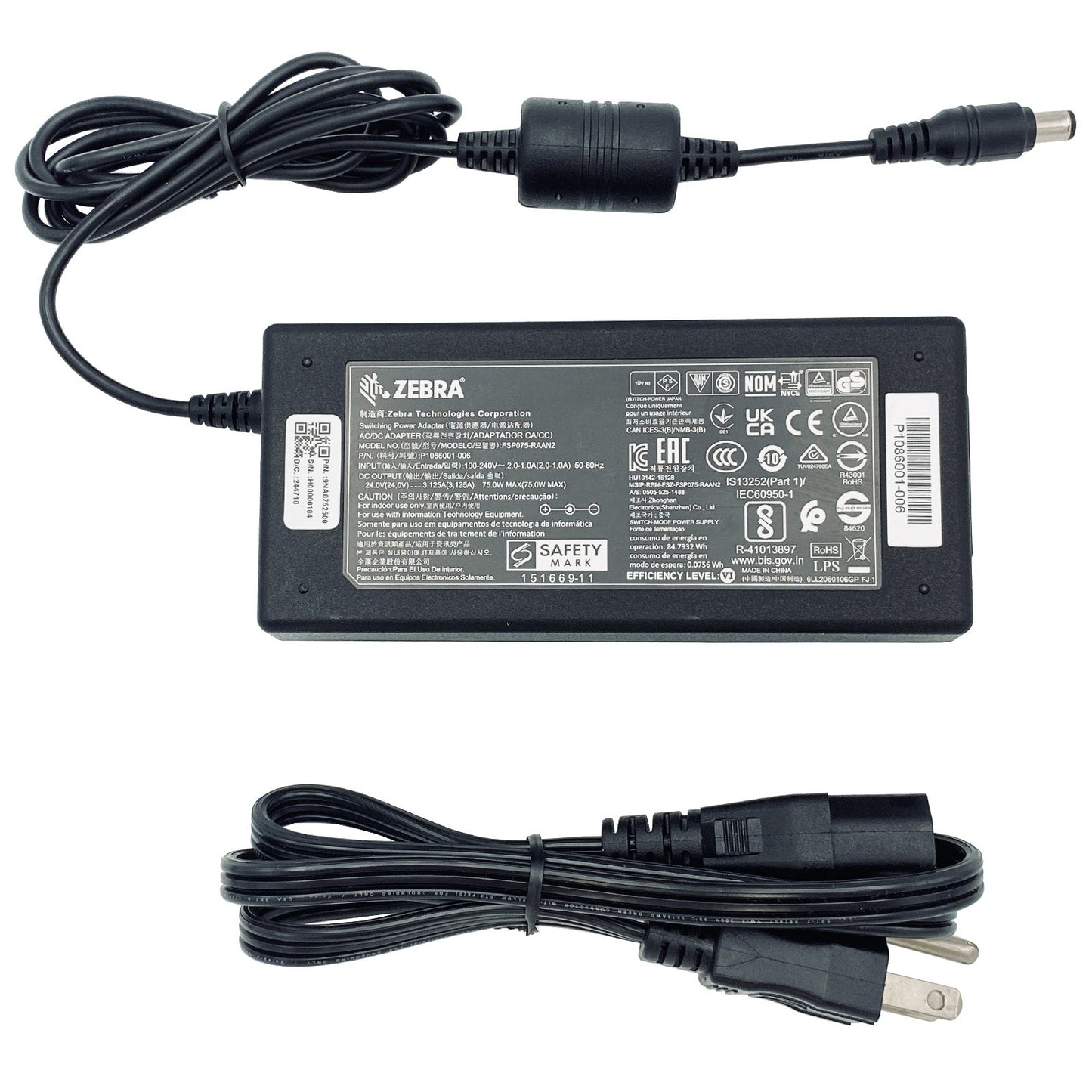 NEW Original Zebra 75W AC Adapter FSP075 - RAAN2 | 24V 3.125A P1076001 - 006 Charger