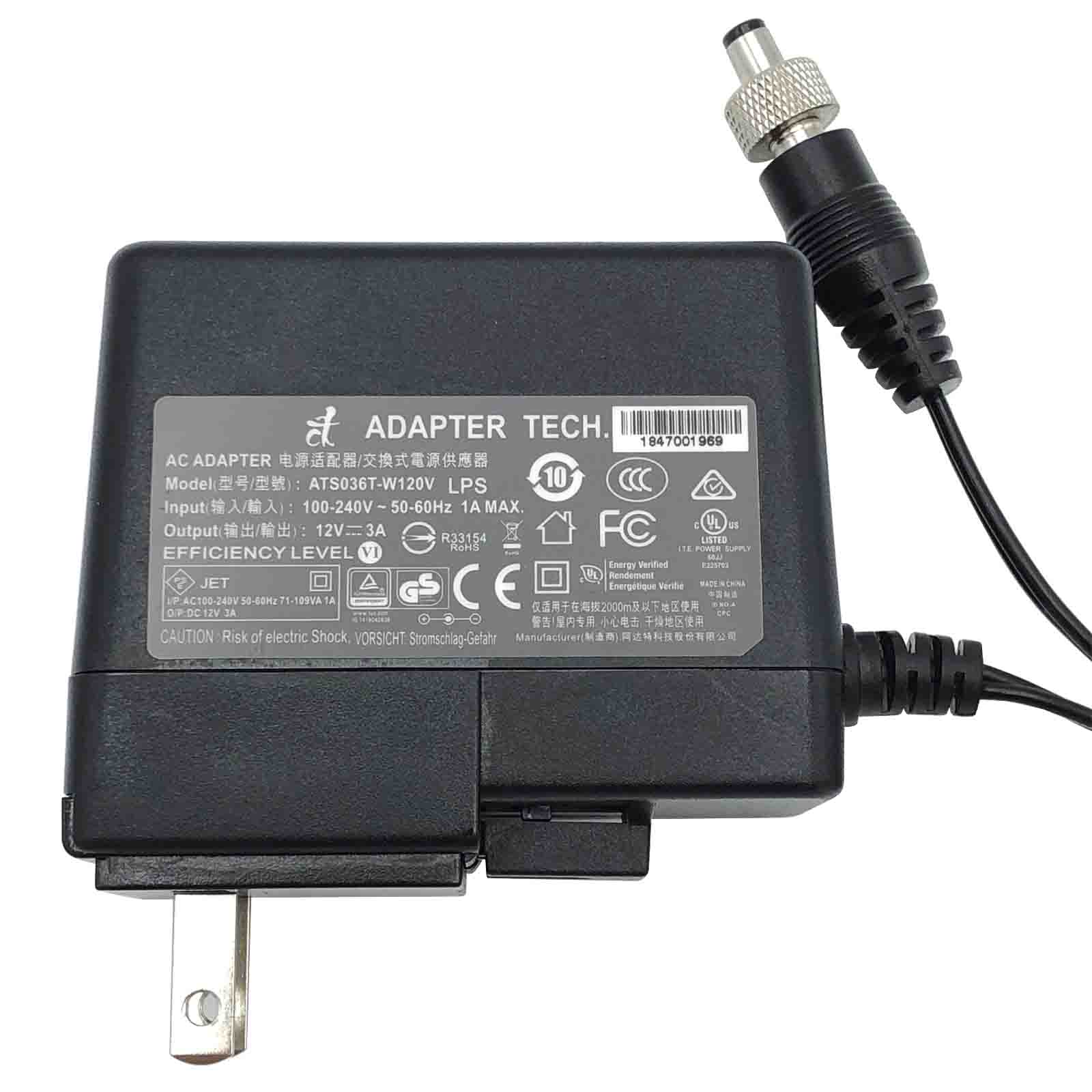 Original Adapter Tech ATS036T - W120V 36W AC Adapter 12V 3A Charger