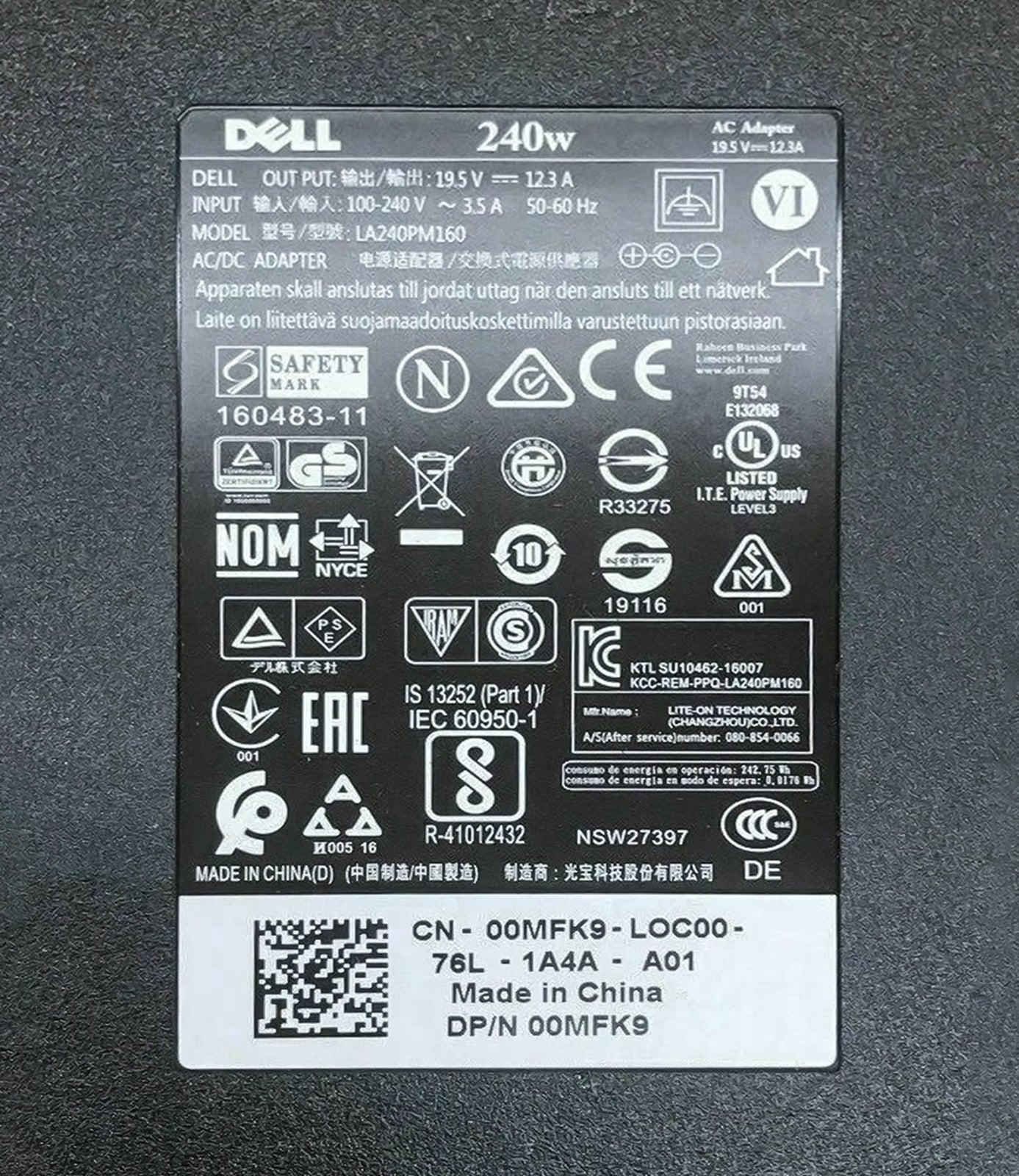 Original Dell 240W AC Adapter 19.5V 12.3A – LA240PM160 GA240PE1 7.4mm