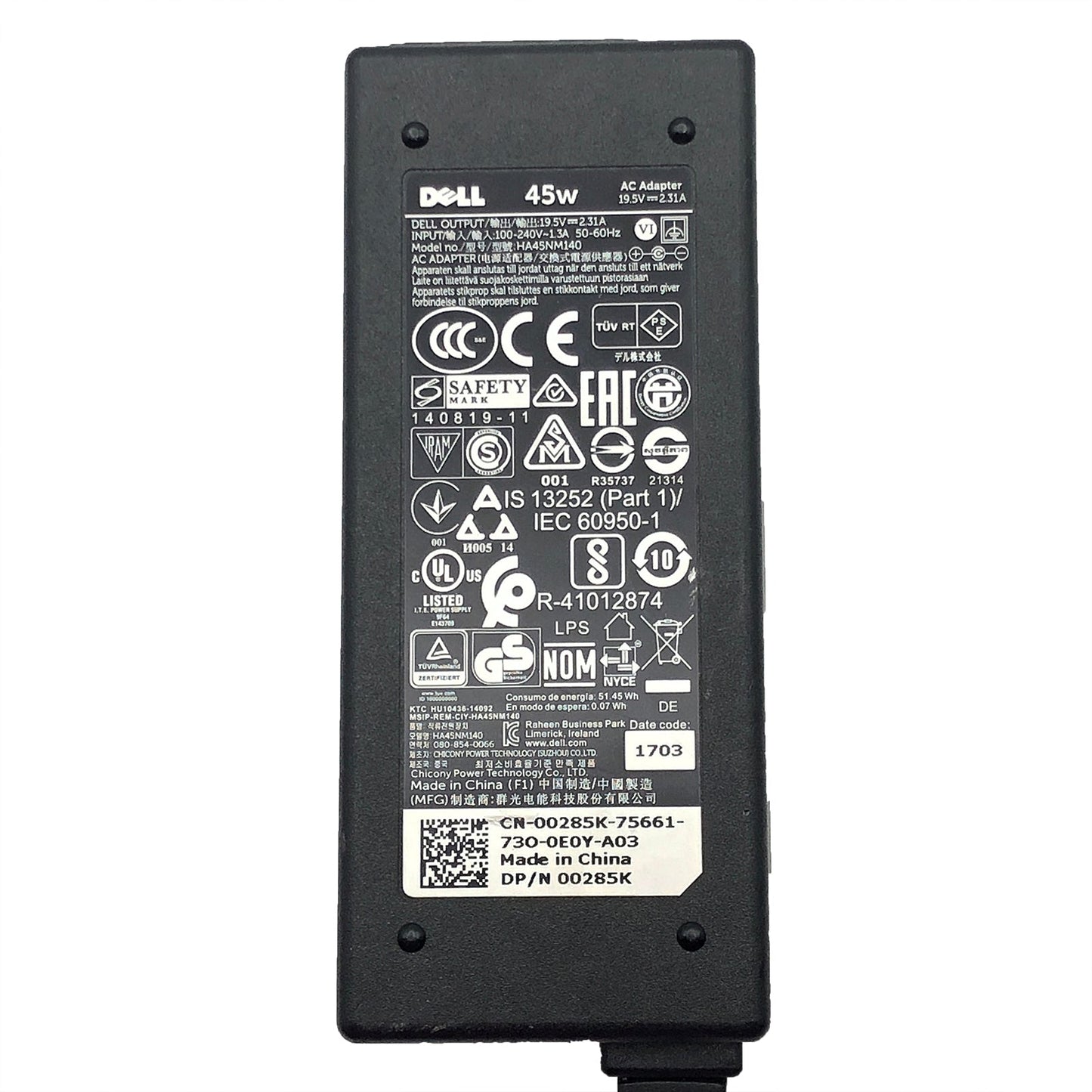 Original Dell 45W AC Power Adapter 19.5V 2.31A 4.5mm 00285K HA45NM140