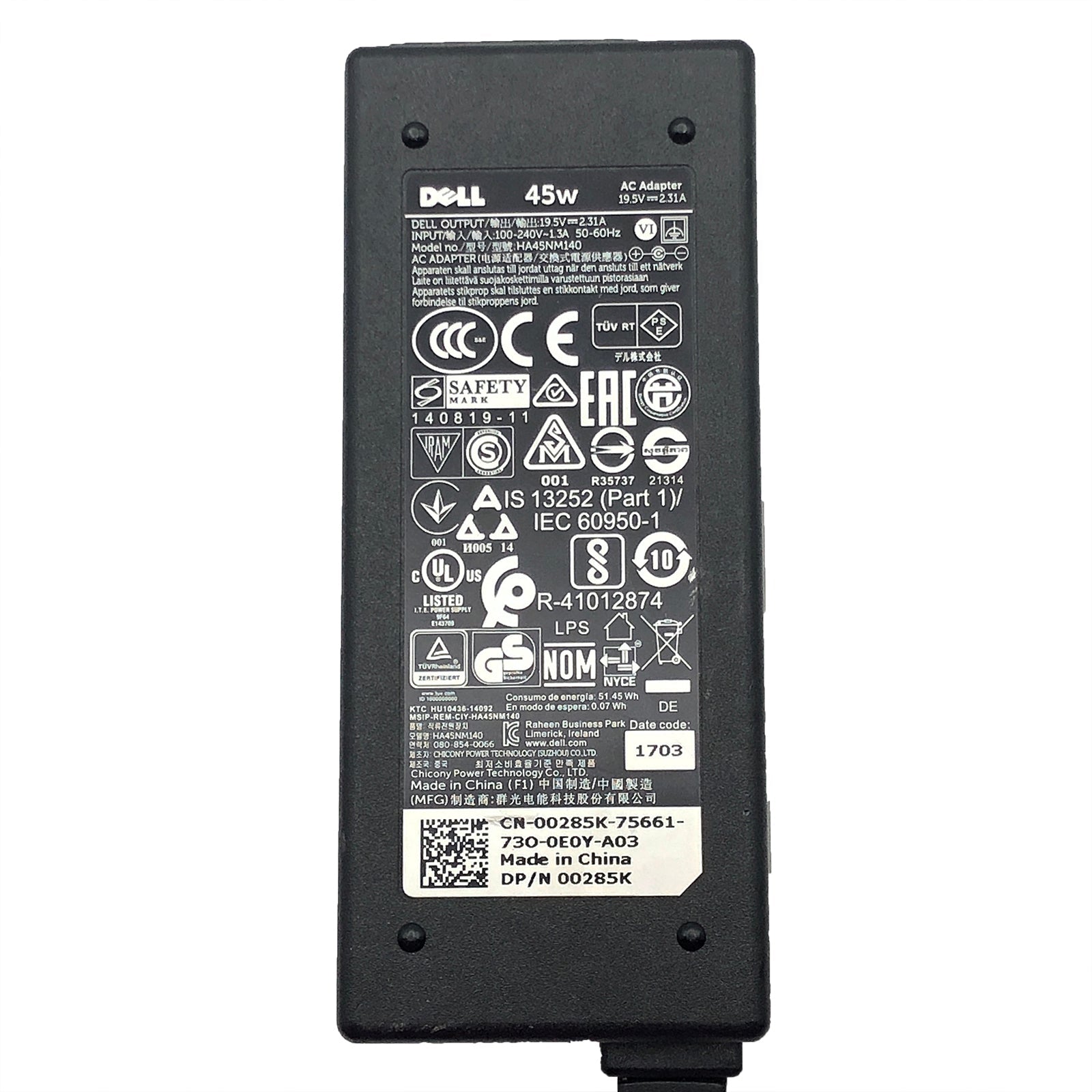 Original Dell 45W AC Power Adapter 19.5V 2.31A 4.5mm 00285K HA45NM140