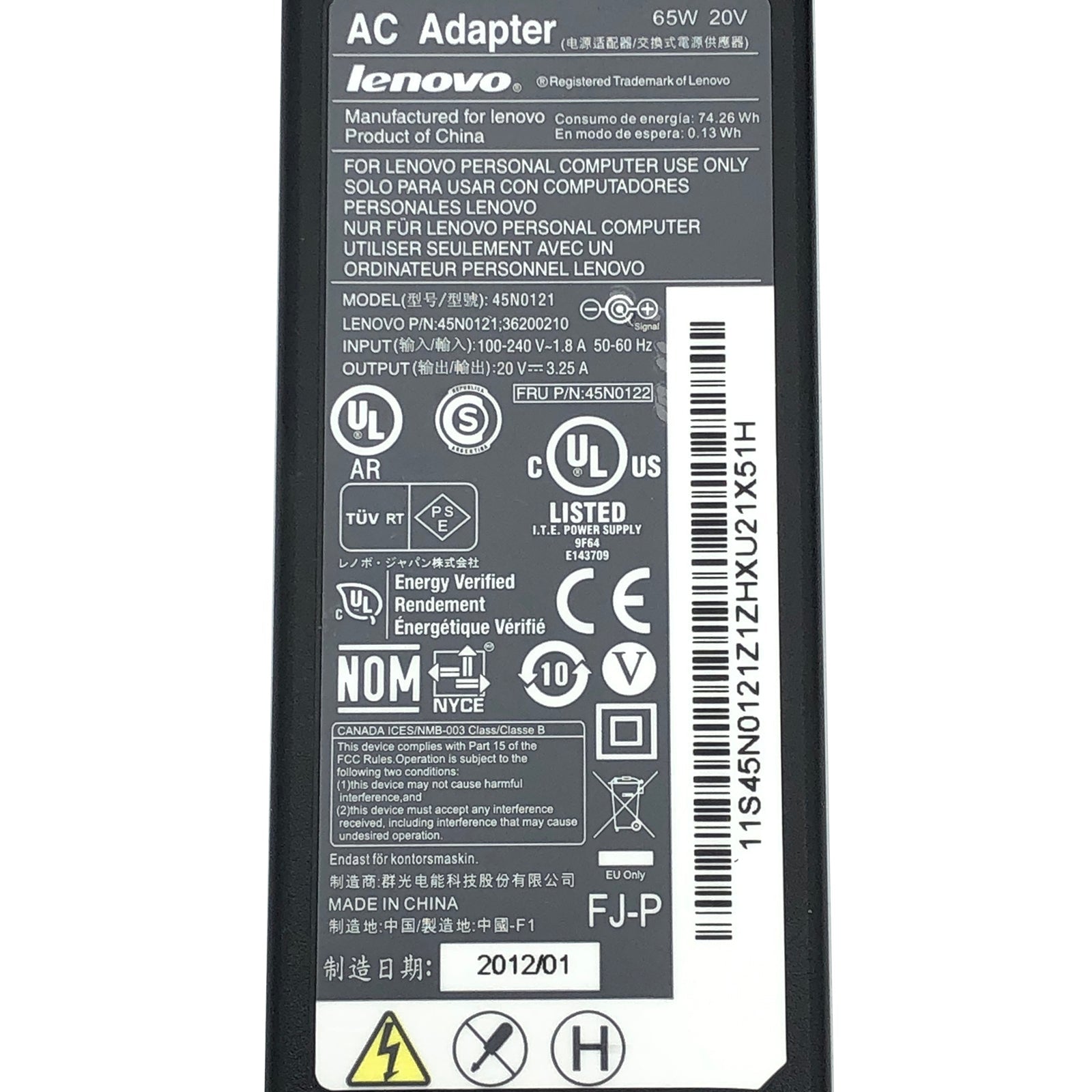 Original Lenovo 65W AC Adapter 20V 3.25A Charger 45N0121 42T4418 7.9x5.5mm + Pin