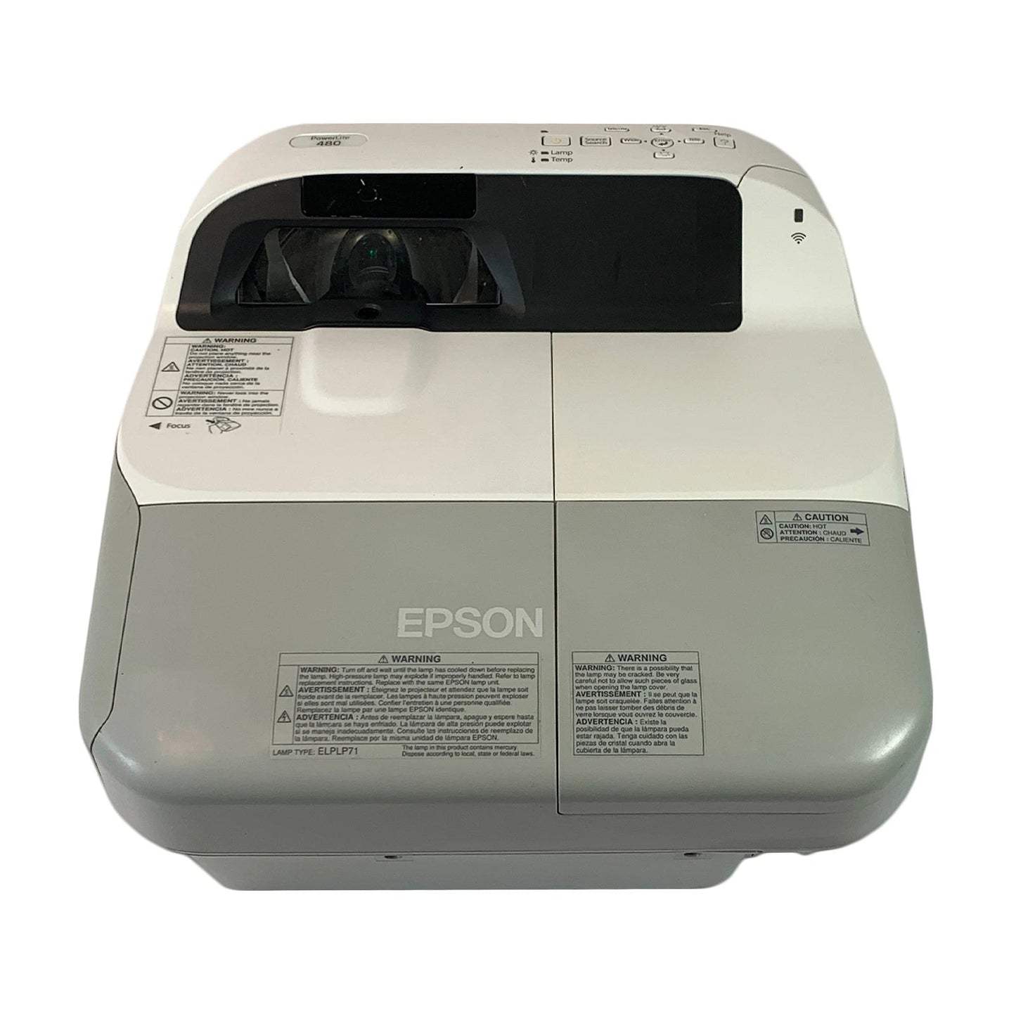 Rear top view of projector housing with ventilation