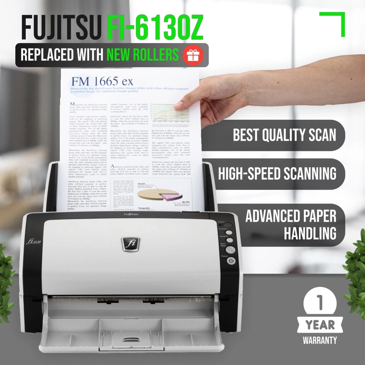 Fujitsu FI-6130Z Duplex Sheetfed Document Color Scanner PA03630-B055 w/Bundle