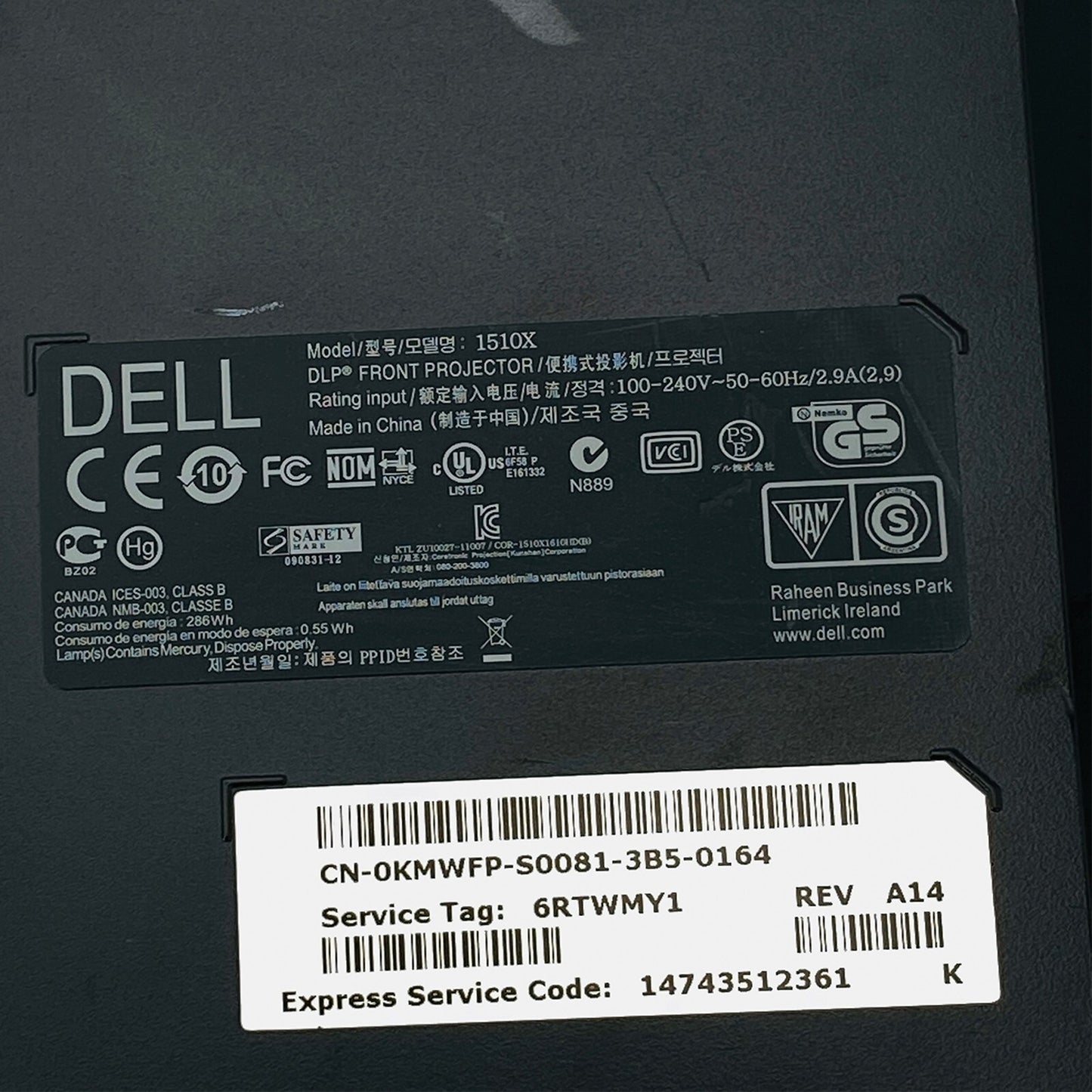 Dell 1510X Portable DLP Projector Portable 3500 Lumens Full HD with Accessories