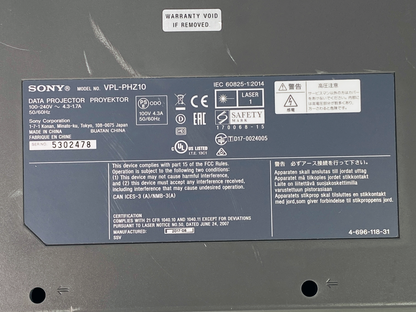 Sony VPL-PHZ10 3LCD Projector Lens Shift 5000 ANSI Up to 20,000 Hours Laser Life